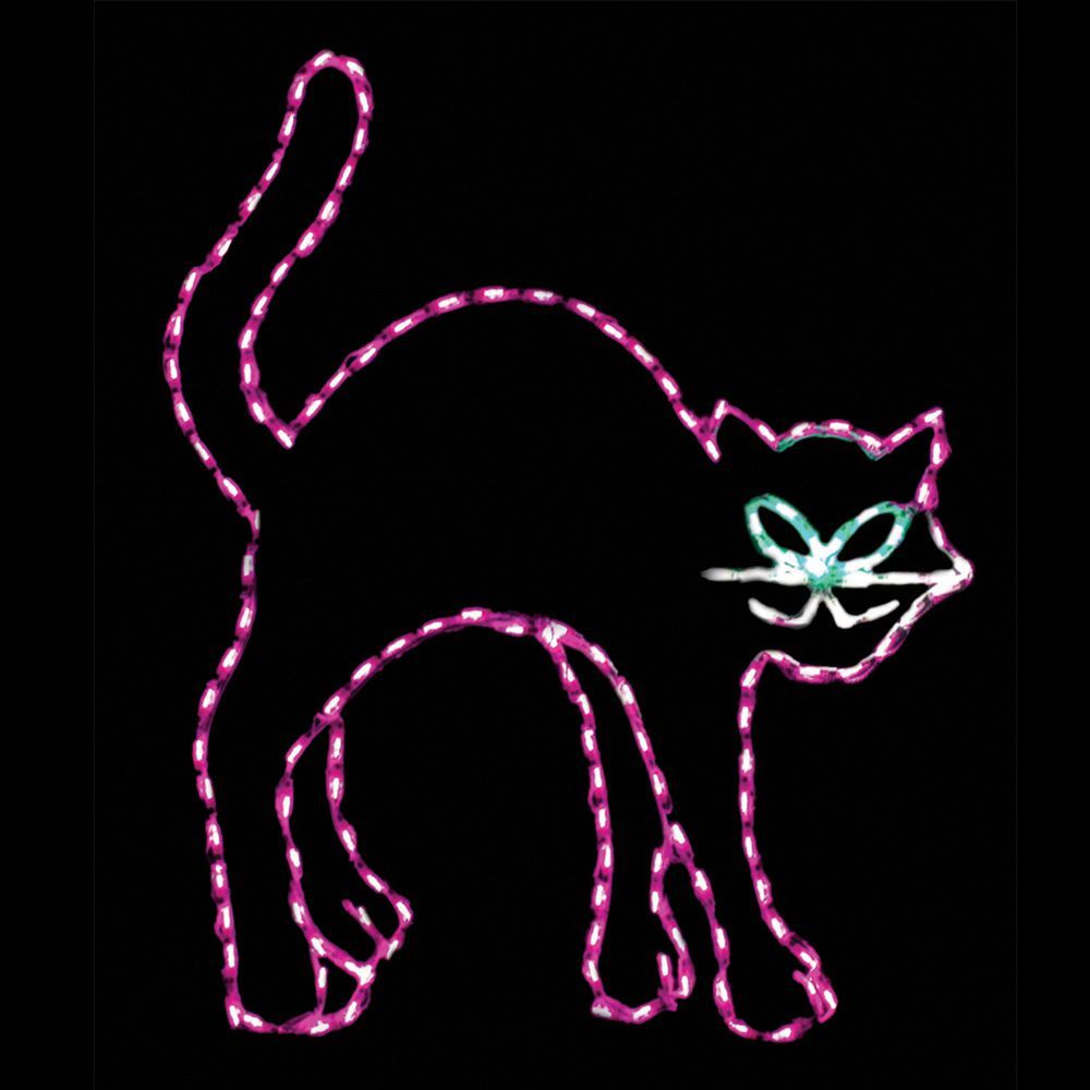 LED Black Cat with Arched Back and Purple Lights for Halloween Display