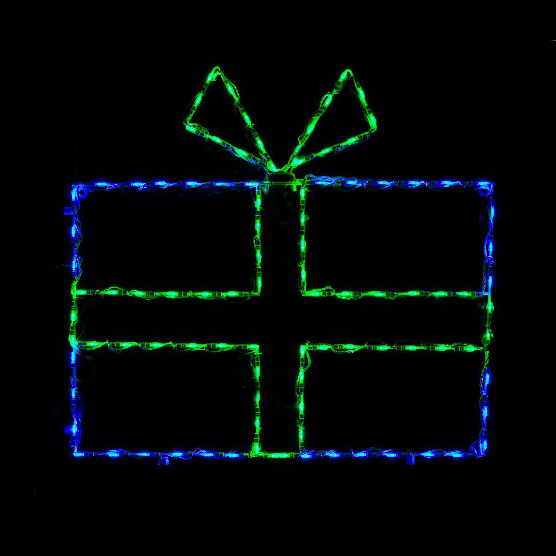 LED Gift Box Convertible Blue with Green Bow Wide