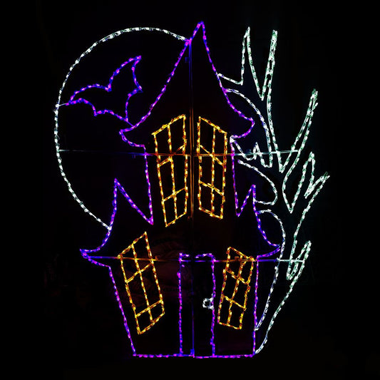 LED Haunted House with Moon and Bat for Halloween Display
