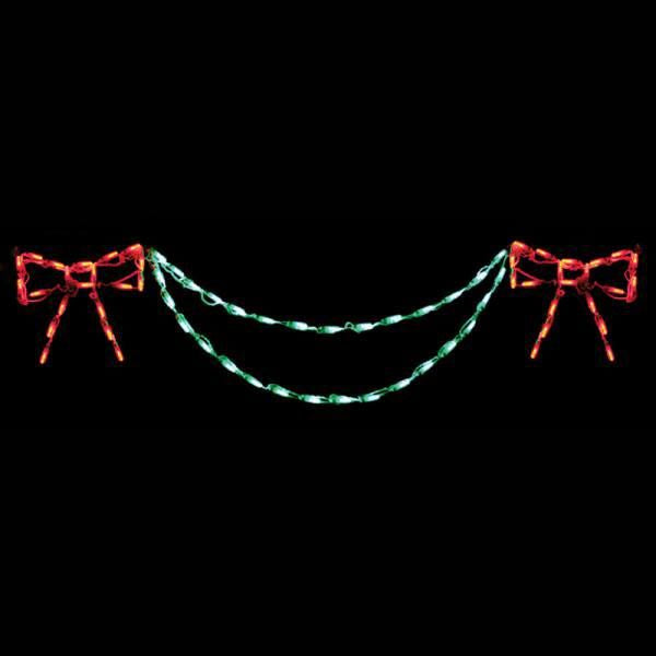LED Garland and Bow Green Linkable End-Cap for Christmas Display