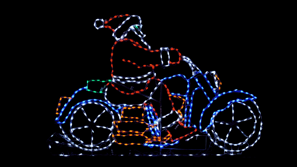 Animated LED Santa on Motorcycle outdoor lighted Christmas display