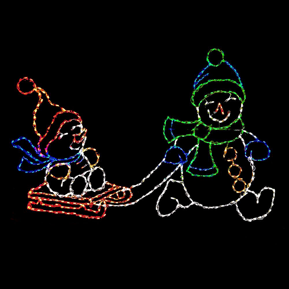 LED Snow Siblings Pulling a Sled