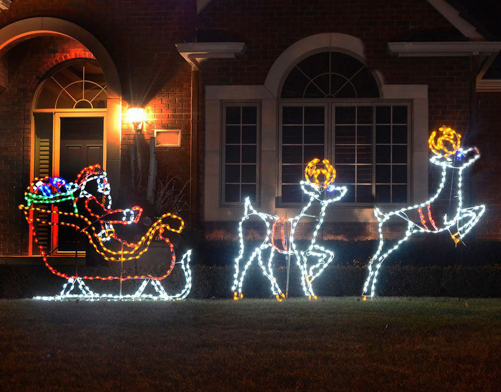 LED Santa and Reindeer outdoor Christmas Display