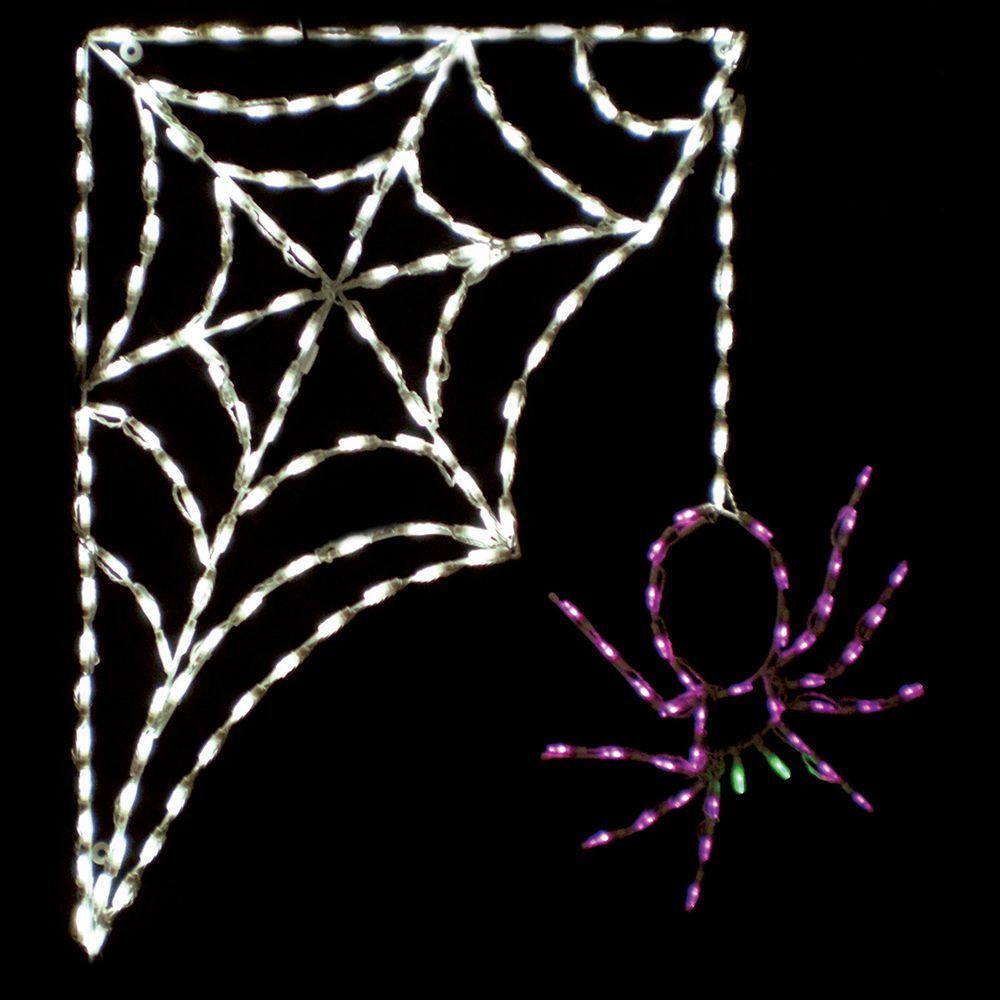 LED Corner Spider Web with Hanging Spider for Halloween Display